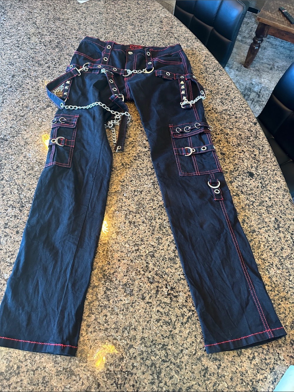 Tripp NYC Bondage Goth Black Pants with Red Contrast Stitching